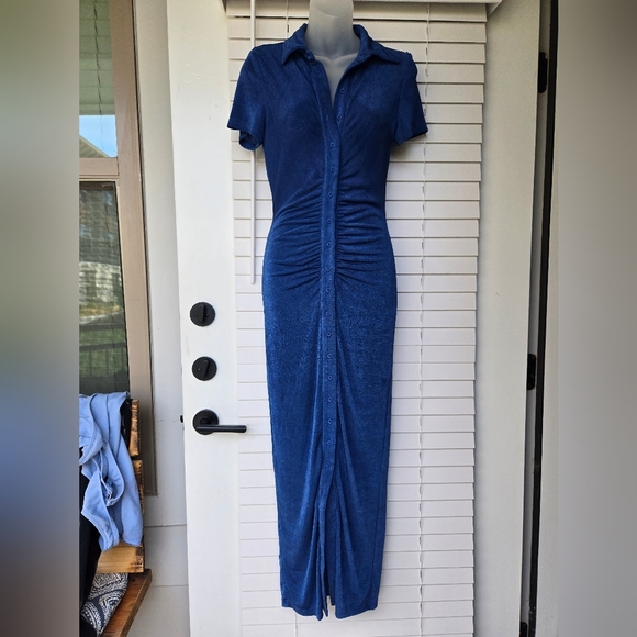 Fashion Nova Silky Smooth Slinky Maxi Dress - Royal Blue Button Up Sz M - Picture 4 of 11